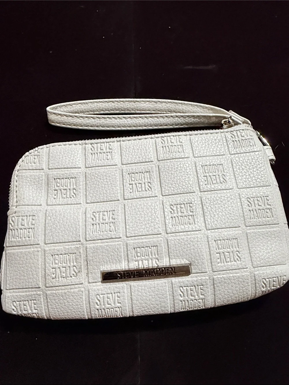 Steve Madden White Embossed Logo Wristlet